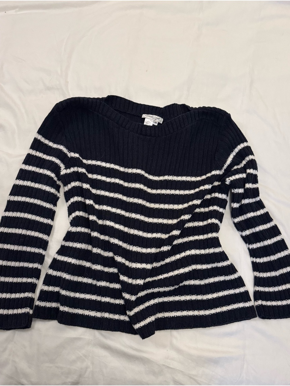 Coldwater Creek Navy and White Striped Scoopneck Sweater